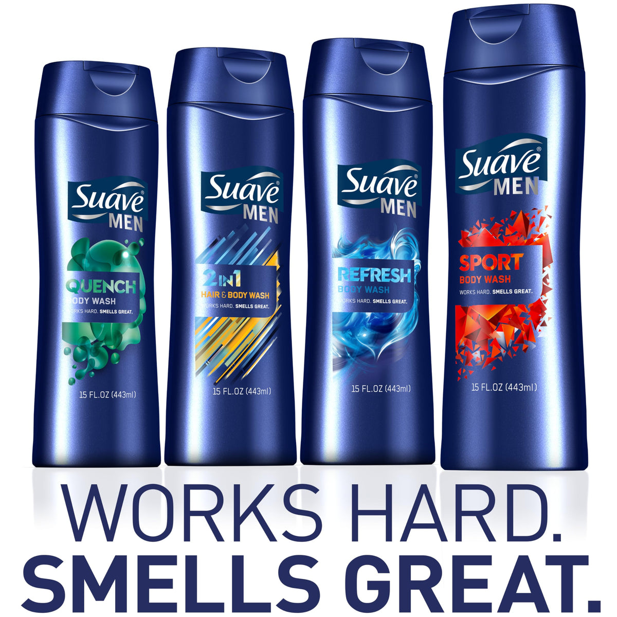 Suave Men label highlighting recycled plastic packaging and cruelty-free