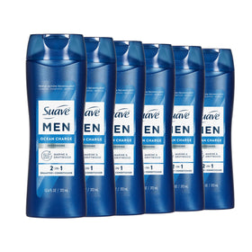 Suave bottle front packaging showing brand and ocean scent, boosting confidence