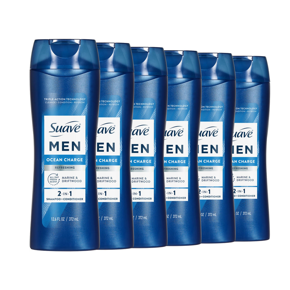 Suave bottle front packaging showing brand and ocean scent, boosting confidence