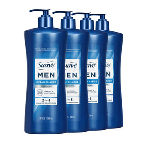 Suave men Ocean Charge front pump bottle showing product and brand benefits