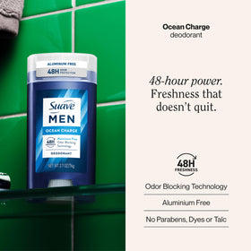 Suave Men stick open close-up showing smooth application and quick dry benefit