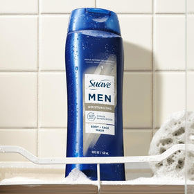 Six Suave bottles stacked together showing bulk pack value and storage