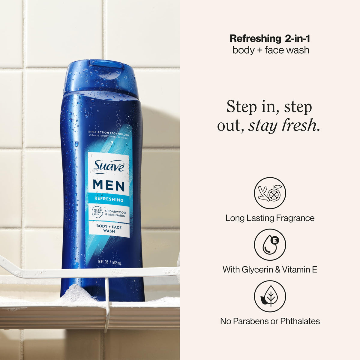 Suave men body and face wash texture lather showing gentle cleansing benefit