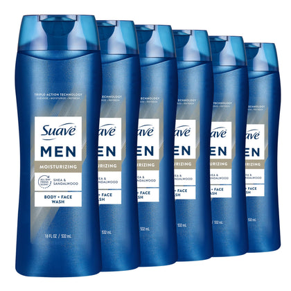 Suave bottle front packaging showing shea and sandalwood scent and benefits