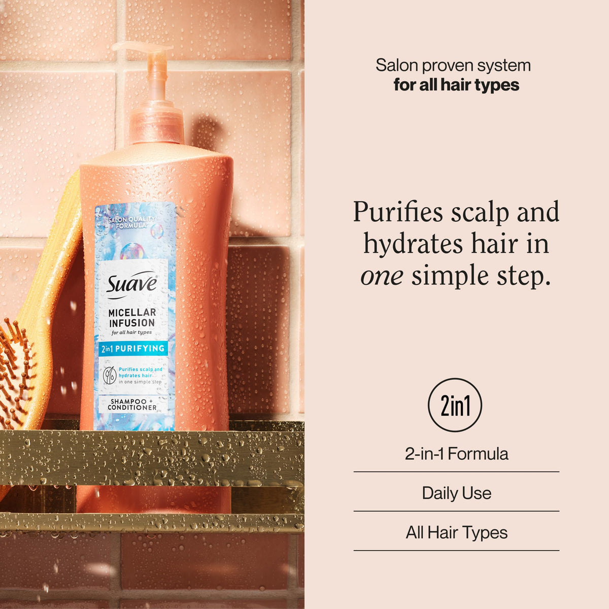 Suave micellar infusion lather closeup showing gentle cleansing action for impurities