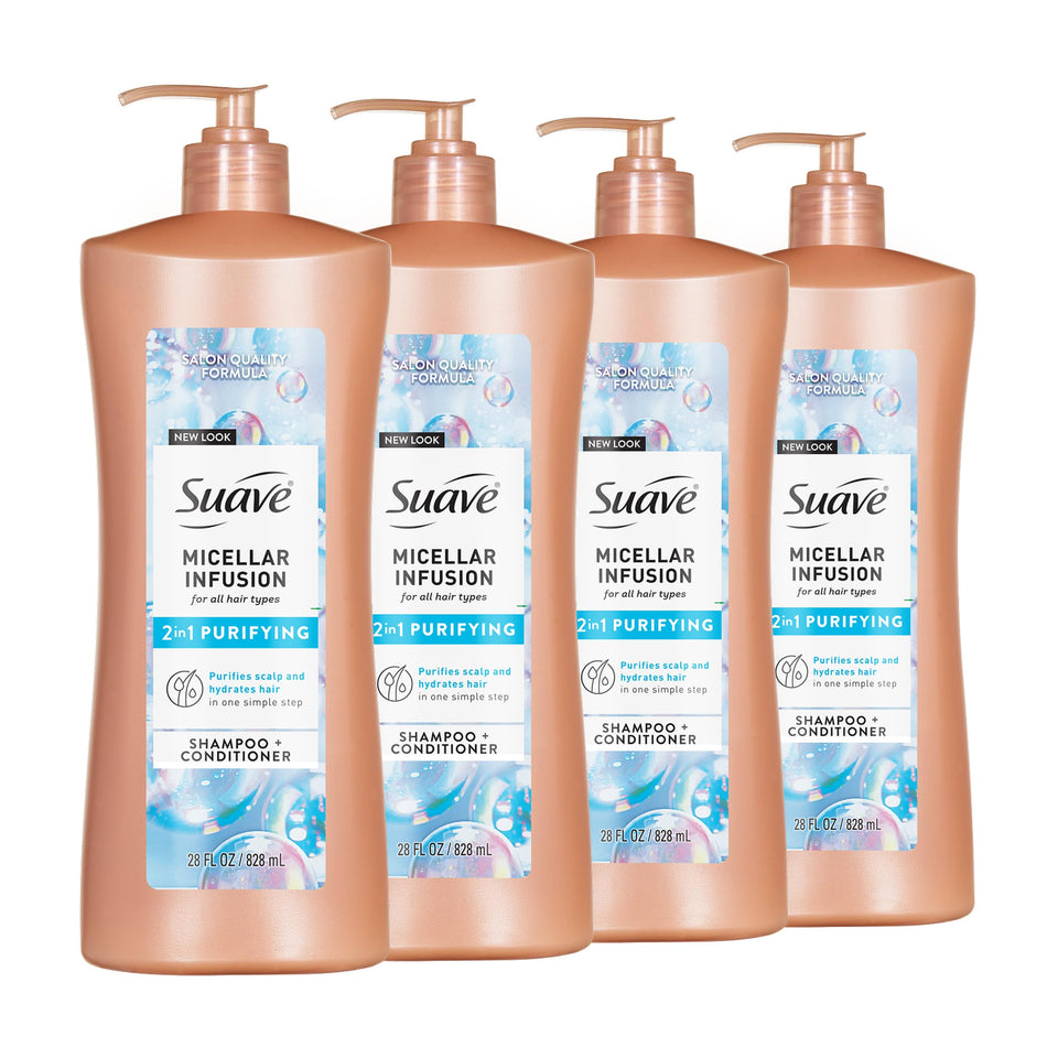 Suave micellar infusion front pump showing bottle and branding benefit simplified routine