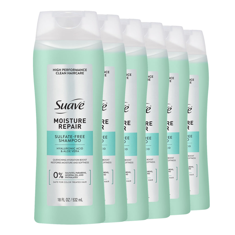 Suave bottle front view showing label and hydration benefit