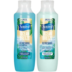 Suave Ocean Breeze front packaging showing two 22.5 oz bottles and label benefit