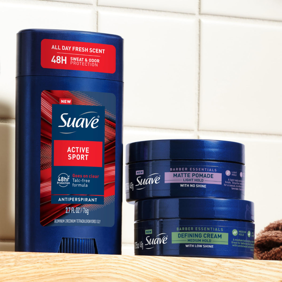 Suave jar next to common items showing 1.75 oz compact travel size