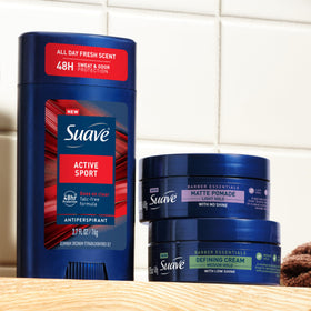 Suave jar next to common items showing 1.75 oz compact travel size