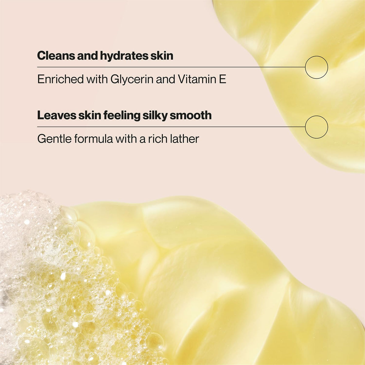 Suave pouring creamy lather close-up demonstrating rich foam and softening effect