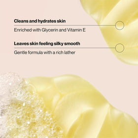 Suave pouring creamy lather close-up demonstrating rich foam and softening effect