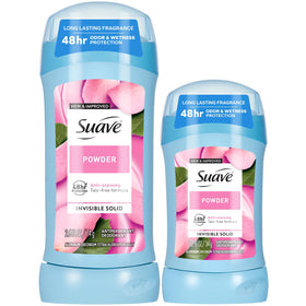 Suave Powder front packaging showing two-size bundle and benefits