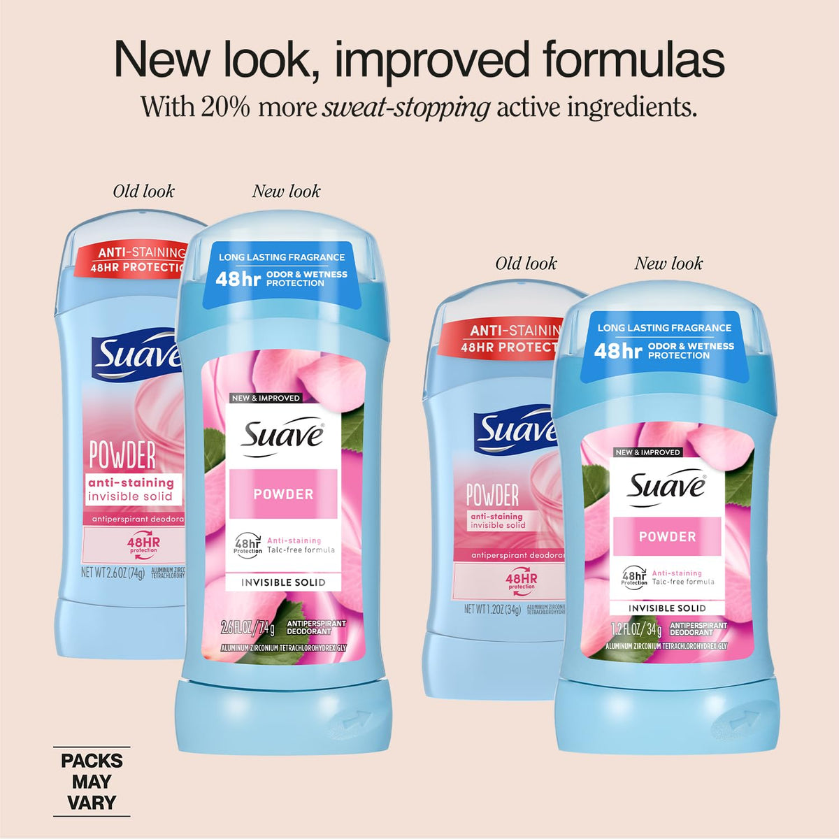 Suave Powder open stick displaying smooth solid for easy application