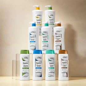 Suave label close-up showing allergen-free claims and dermatologist-tested badge