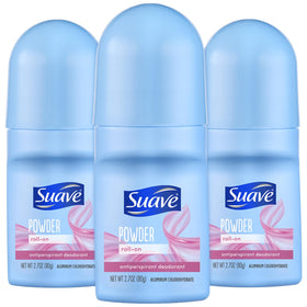 Suave roll-on front packaging showing powder fresh fragrance and brand benefit