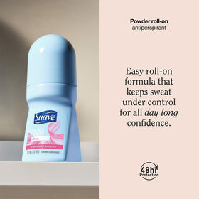 Suave roll-on open cap with roller-ball ready to apply for mess-free use