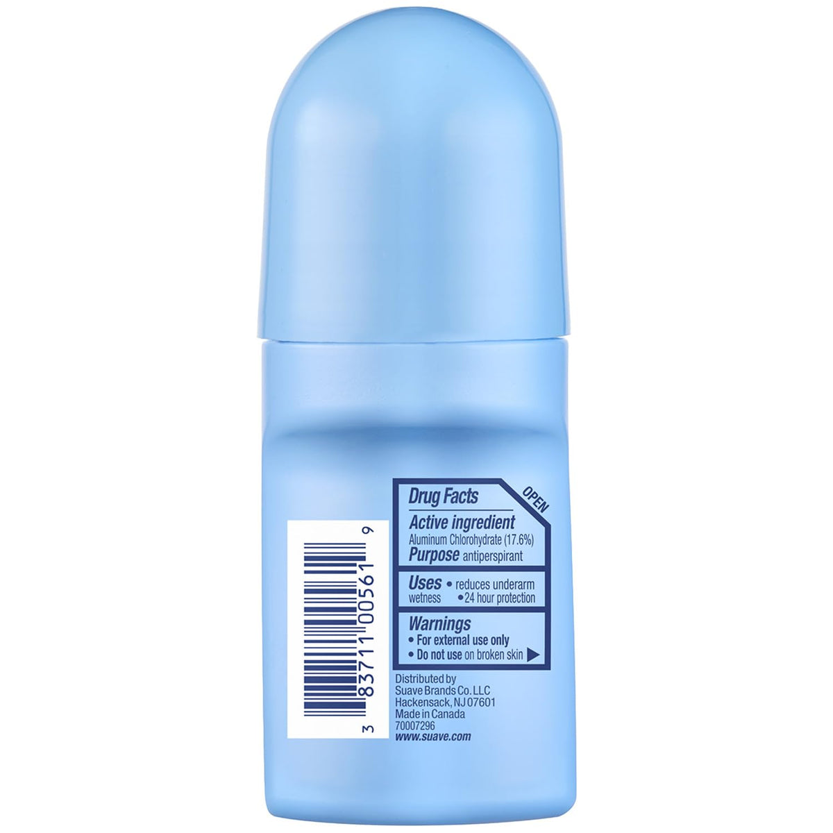 Suave roll-on tucked in a travel bag ready for on-the-go freshness