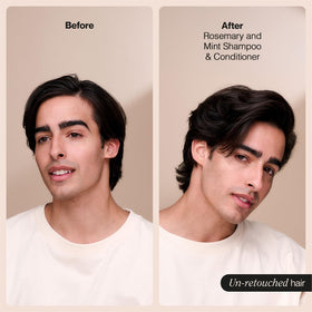 Suave shampoo and conditioner pair staged in a bathroom for lifestyle appeal