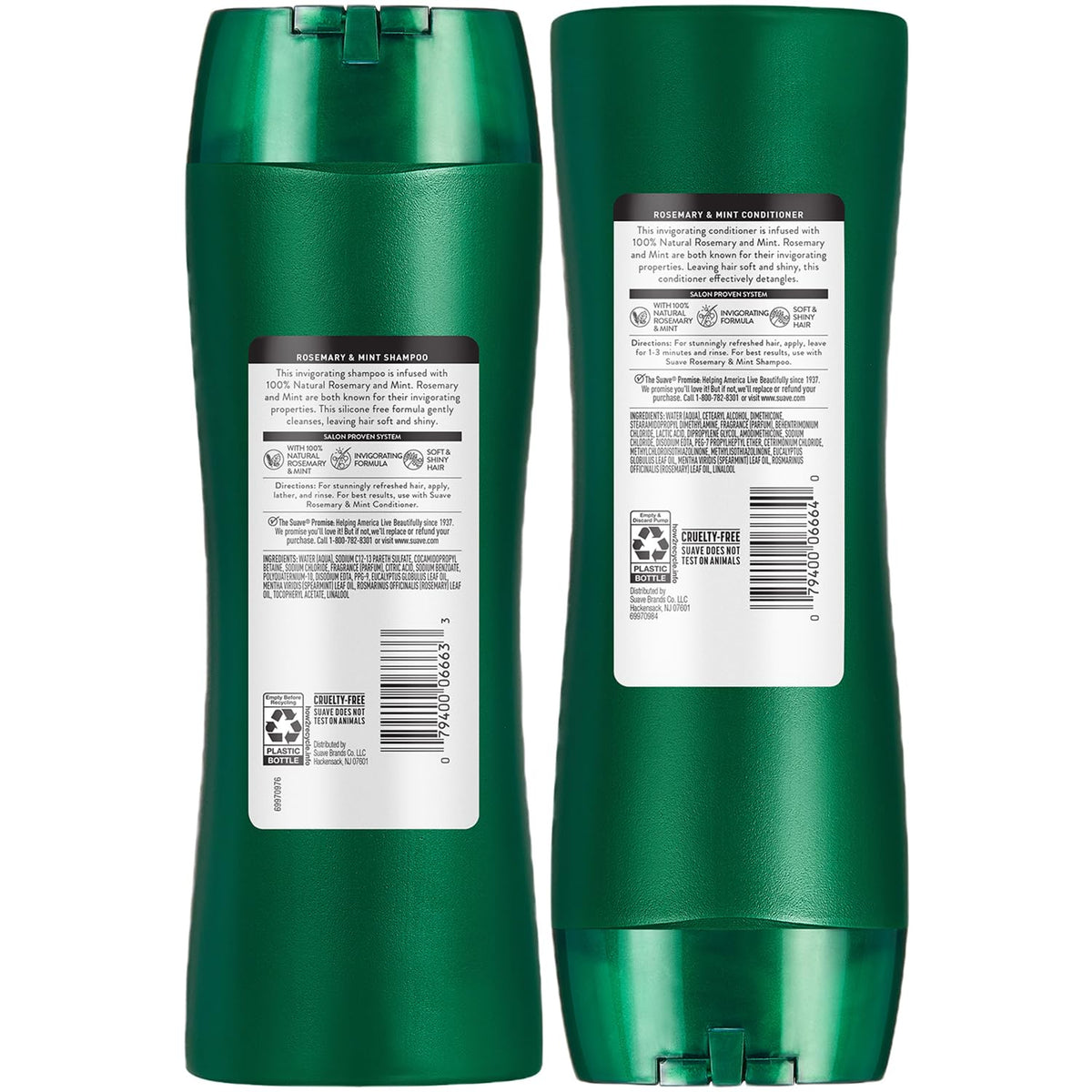 Person applying Suave rosemary and mint shampoo in the shower for use context