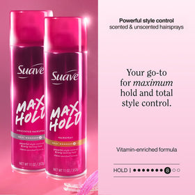 Suave scented can label closeup highlighting fragrance option with vitamin-enriched formula