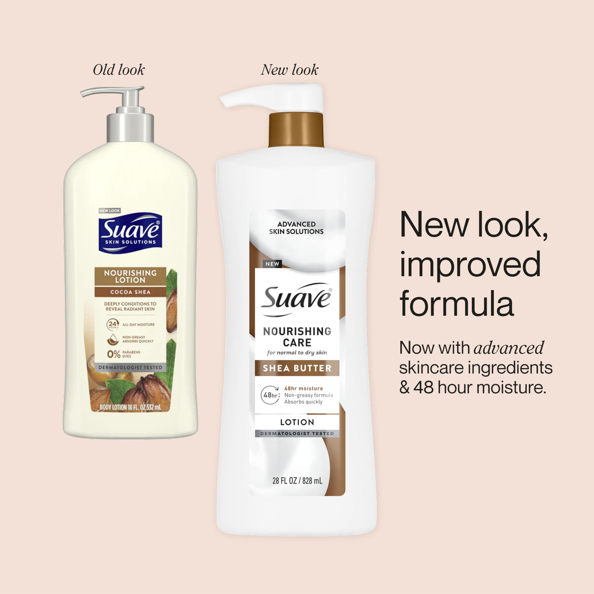 Suave bottle beside common items to show 28 fl oz scale and value pack