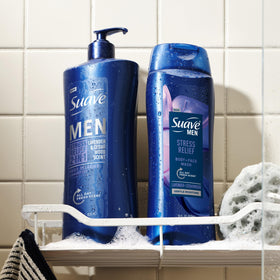 Suave bottle held in hand for size comparison and travel-ready benefit