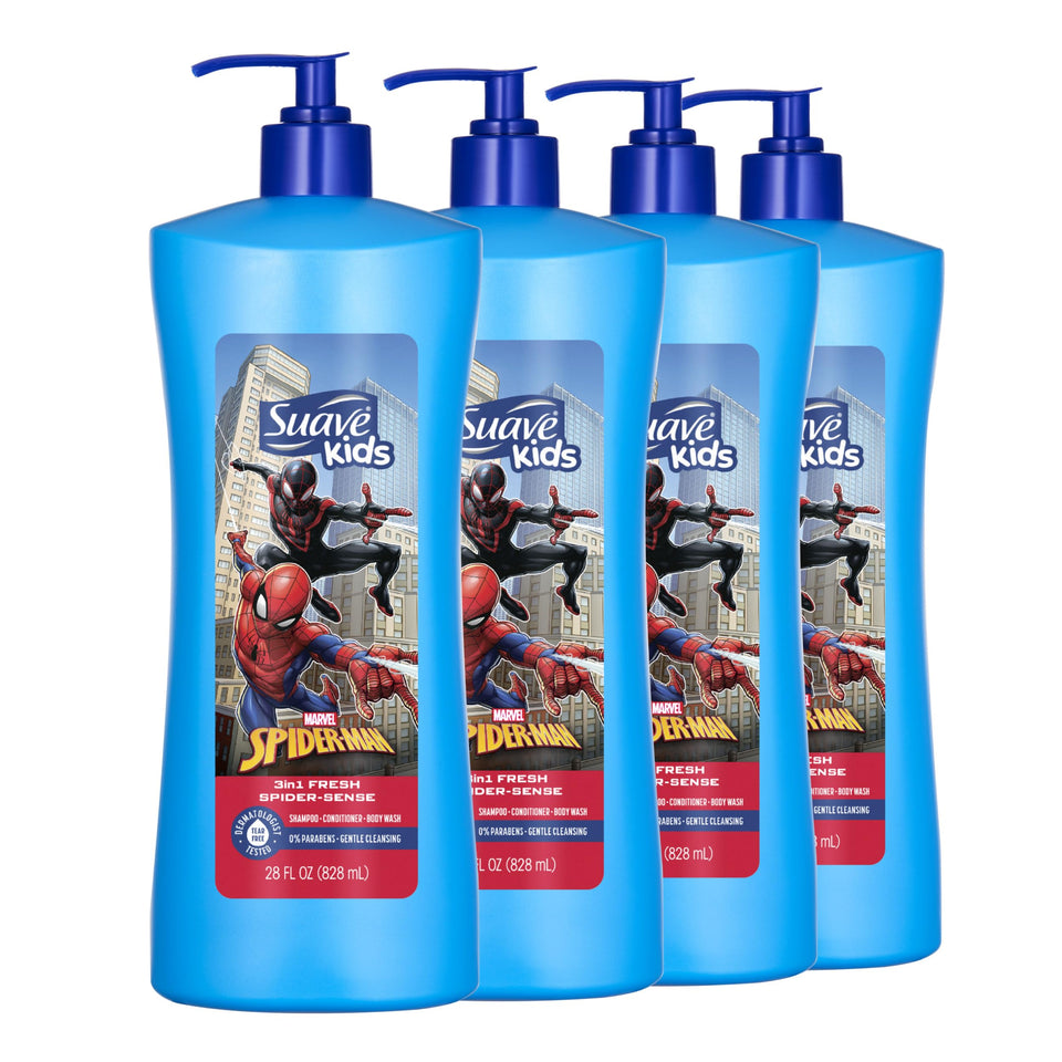 Suave kids Spider-Man front packaging showing bottle and design for easy identification