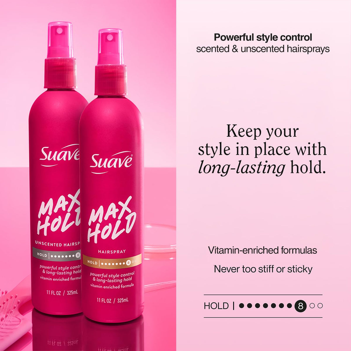 Suave mist close‑up demonstrating fine spray texture for even application