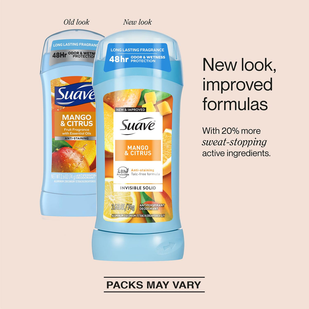 Suave deodorant sticks placed in a summer lifestyle setting, evokes fresh scent benefit