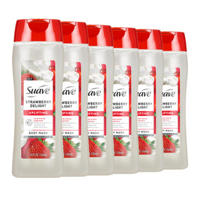 Suave strawberry delight front packaging showing bottle and branding, evokes freshness