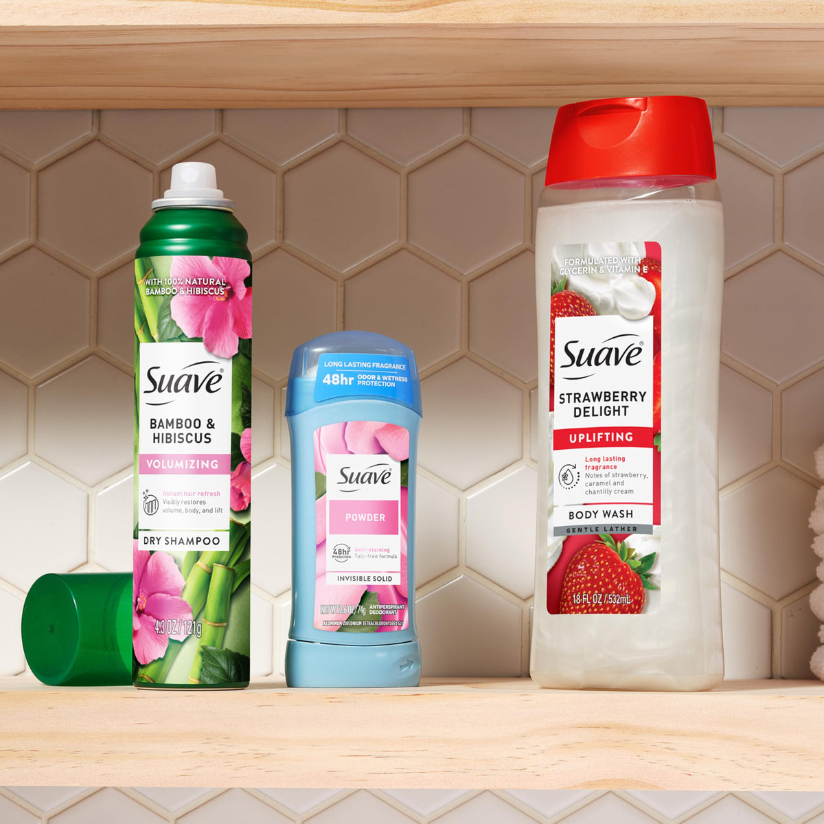 Suave strawberry delight ingredients panel close-up showing formulation transparency benefit