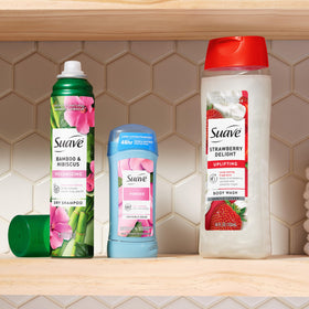 Suave strawberry delight ingredients panel close-up showing formulation transparency benefit