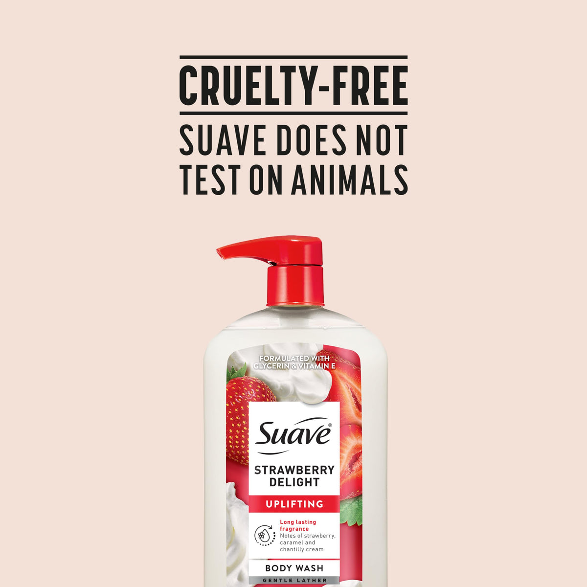 Suave cruelty-free symbol and recycling info image promoting ethical, responsible benefit