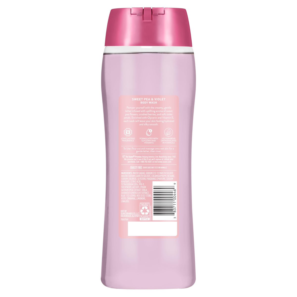Suave bottle on shower shelf illustrating everyday in-shower use and freshness