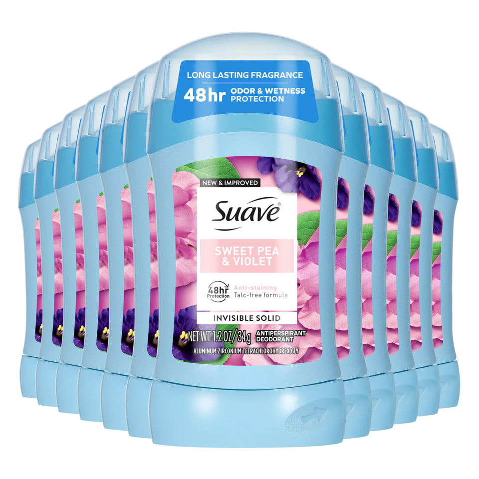 Suave Sweet Pea & Violet front packaging shows product and scent, offering reliable protection