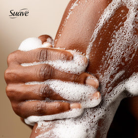 Close-up of Suave ingredients label with vitamin E for skin hydration