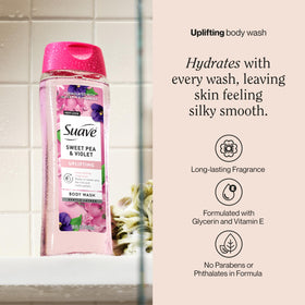 Suave label and pump close-up highlighting product details and easy dispensing