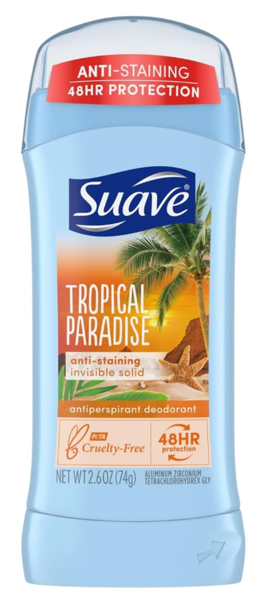 Suave Tropic Paradise stick close-up texture showing clear solid benefit