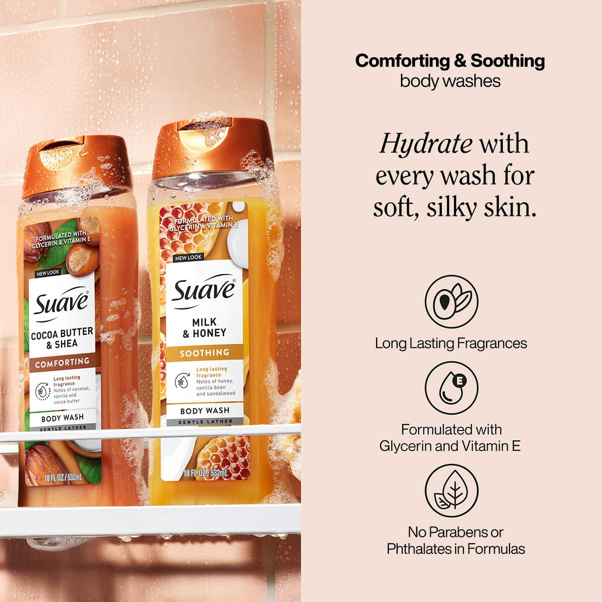 Suave two-pack side-by-side to show both varieties and 18 oz scale benefit