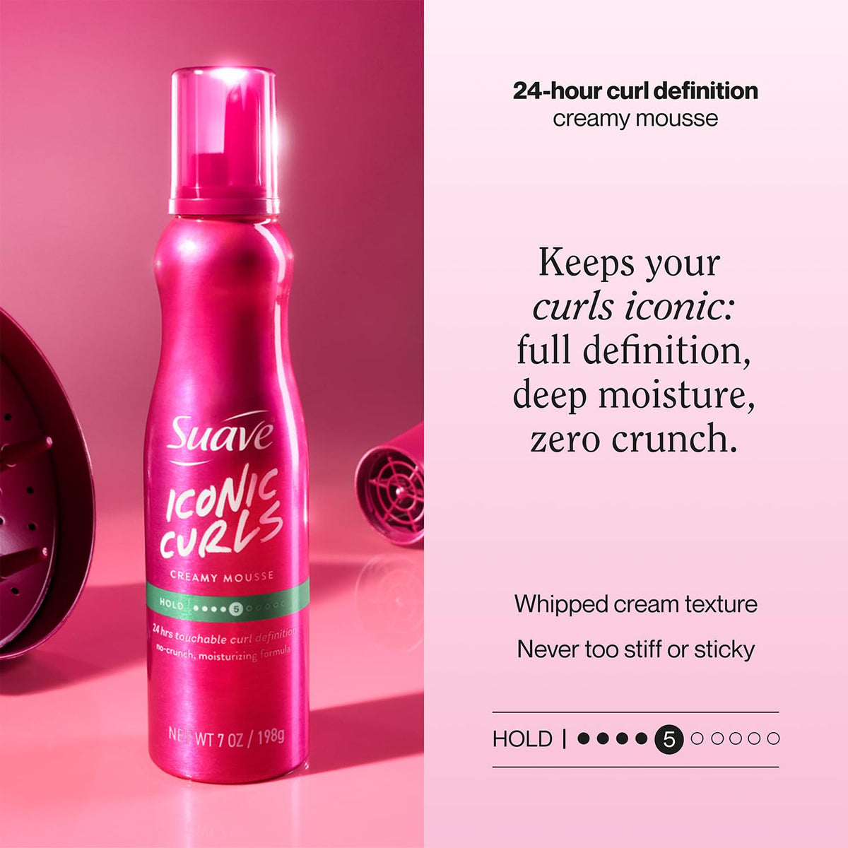 Suave whipped mousse dispensed in palm for easy application benefit