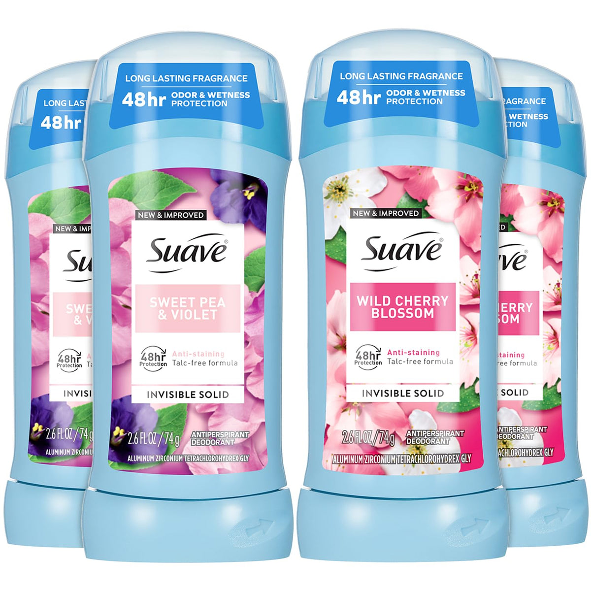 Suave Wild Cherry Blossom front packaging showing floral scent and benefit