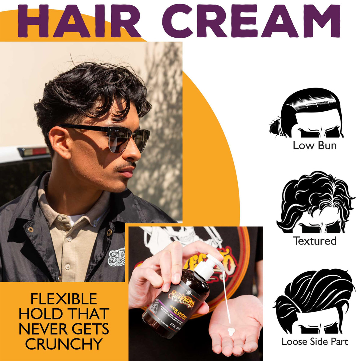 Suavecito used on damp hair showing smoother, polished finish