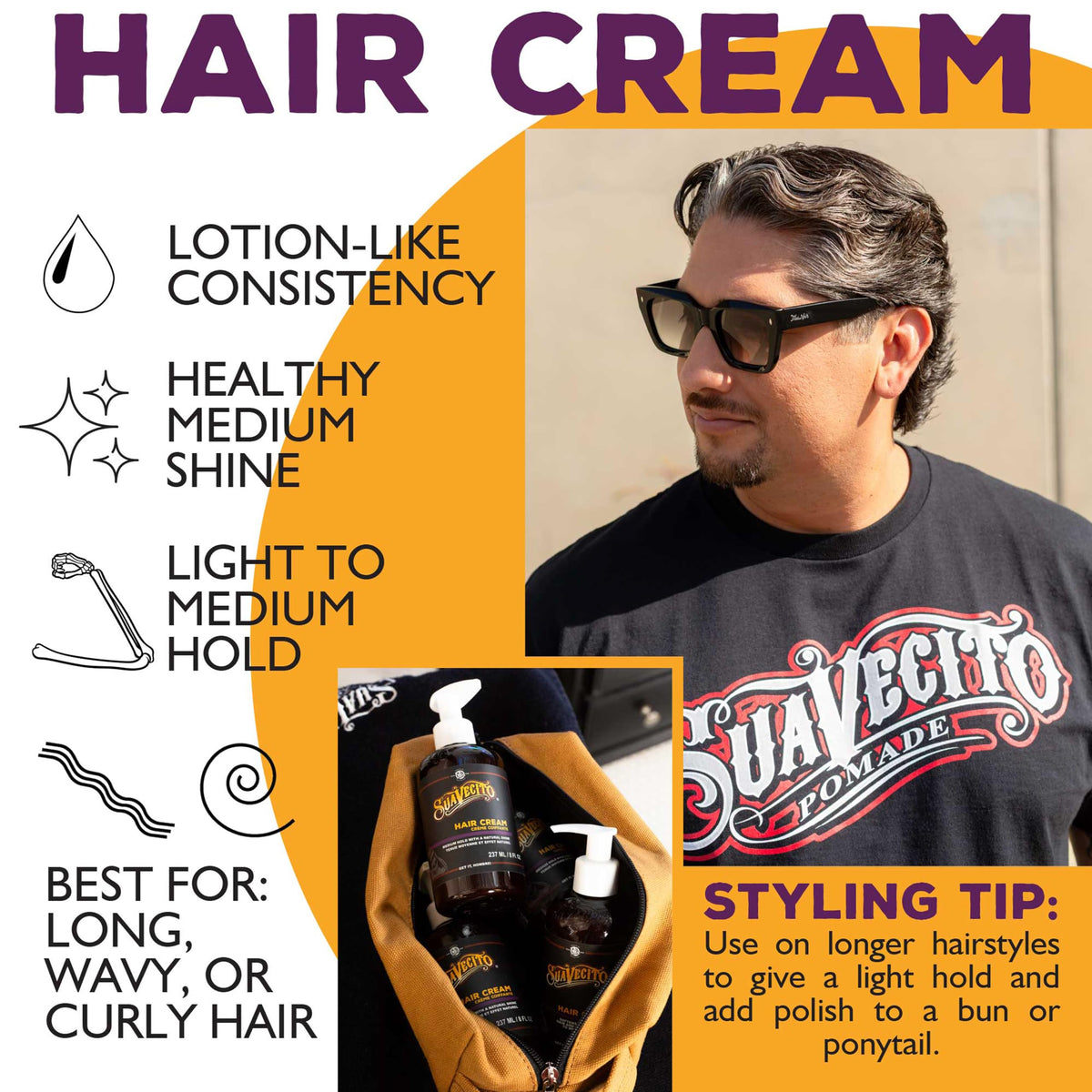 Suavecito applied to dry hair demonstrating natural, touchable hold