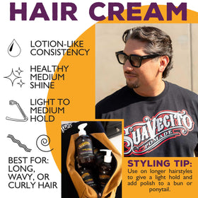 Suavecito applied to dry hair demonstrating natural, touchable hold