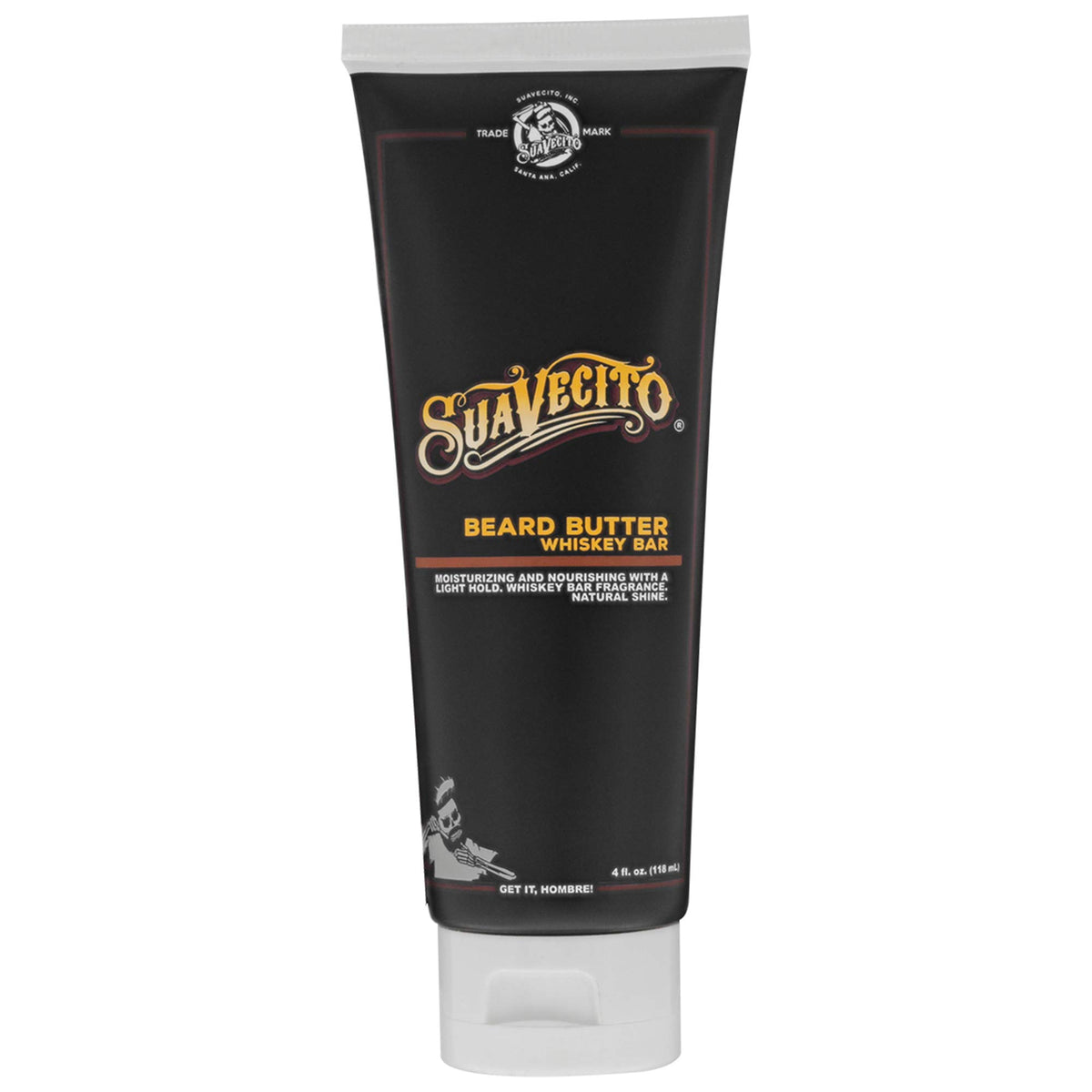 Suavecito front jar showing Whiskey Bar label and neat packaging benefit