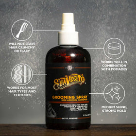 Suavecito pump nozzle close-up showing controlled non-aerosol application benefit
