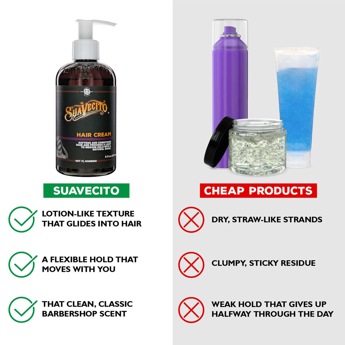 Suavecito cream texture on hands showing smooth, non-greasy finish
