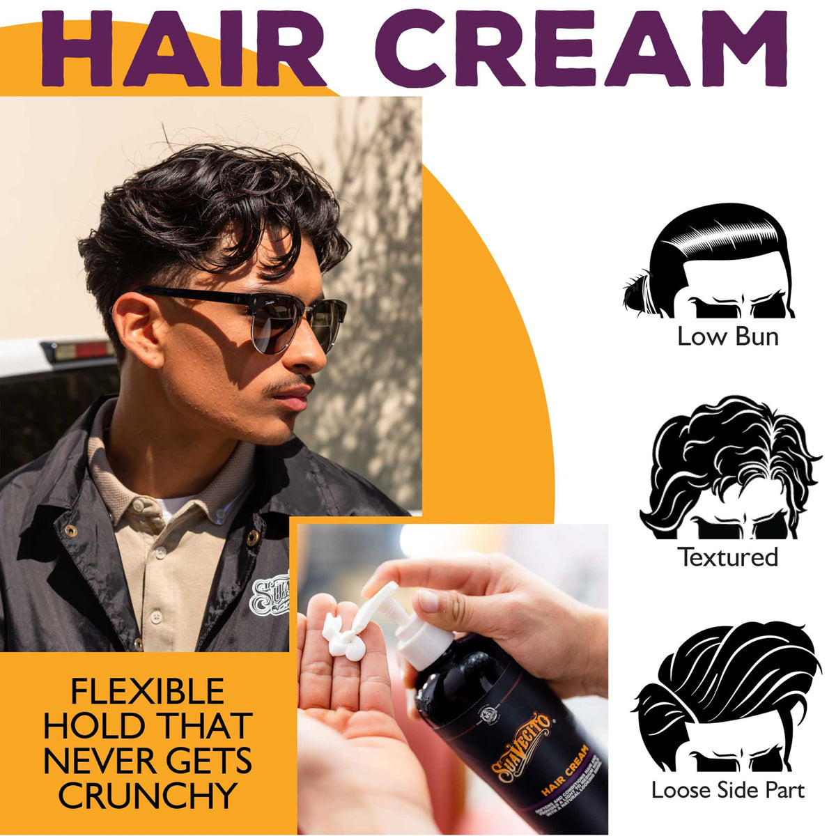 Suavecito cream dispensed on hand demonstrating easy-to-blend texture