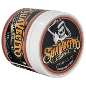 Open lid with Suavecito clay inside showing creamy, pliable consistency for styling